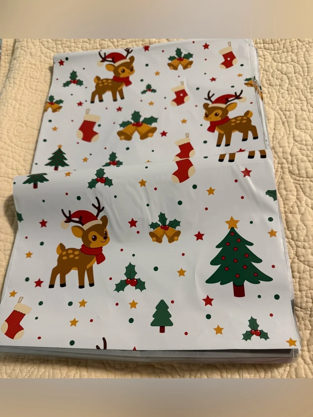 Poly Holiday Bag with Festive Reindeer & Tree Print! Pack of 20!